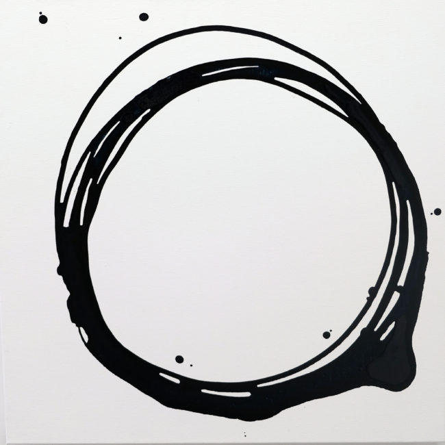 Vanzetti is an original painting by Caitlin Wheeler composed of black ring on painted white canvas